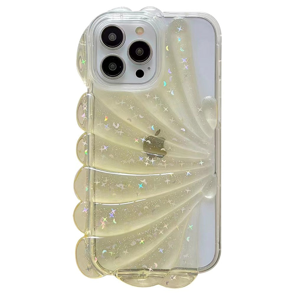 iPhone 13 Pro 3D TPU Bagside Cover m. Muslingeskal / Gennemsigtig - Gul