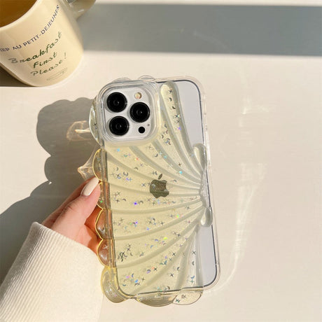 iPhone 13 Pro 3D TPU Bagside Cover m. Muslingeskal / Gennemsigtig - Gul