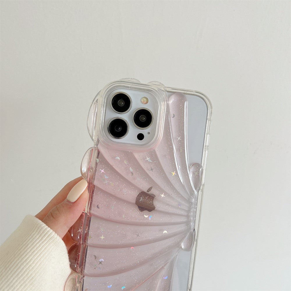 iPhone 13 Pro 3D TPU Bagside Cover m. Muslingeskal / Gennemsigtig - Blå