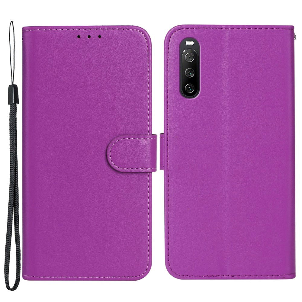 Sony Xperia 10 V Læder Flip Cover m. Pung og Strop - Lilla