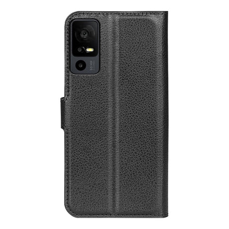 TCL 40R 5G Litchi Læder Flip Cover m. Pung - Sort