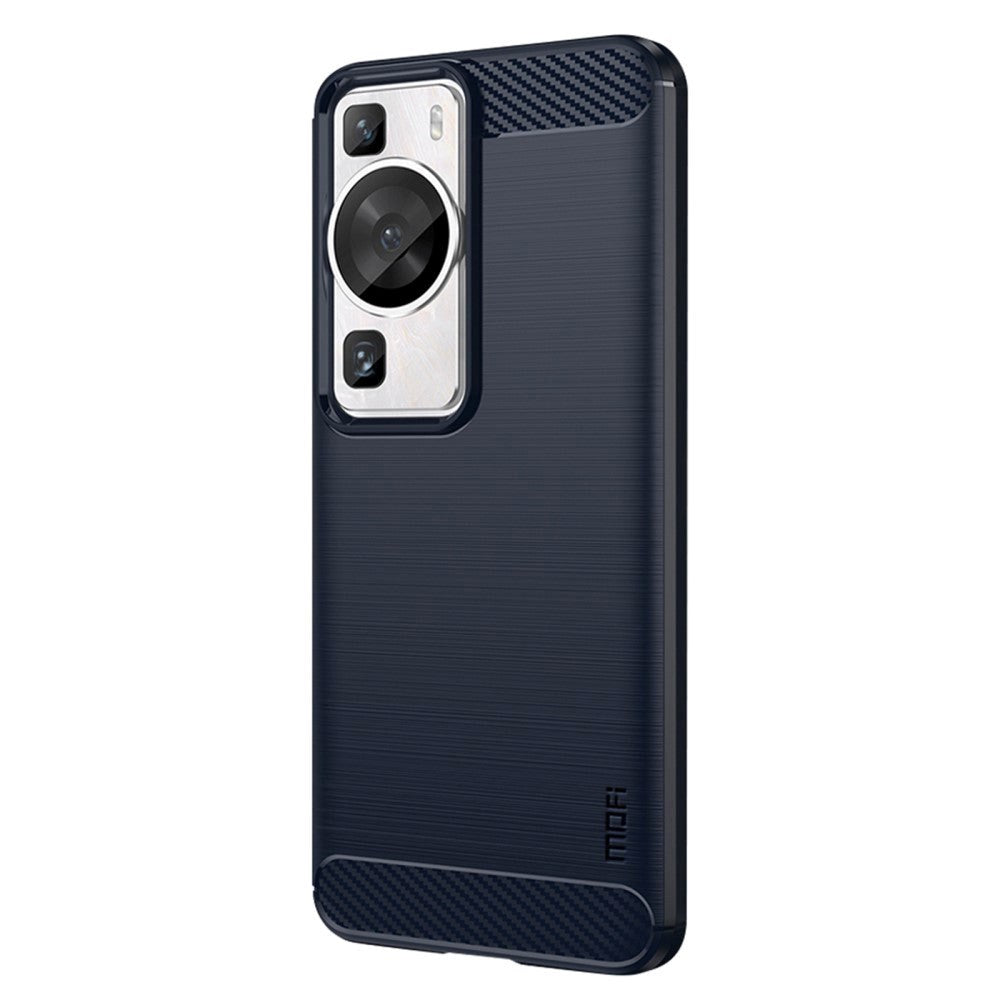 Huawei P60 Pro Mofi Brushed Carbon Fiber Fleksibelt Plastik Bagside Cover - Blå