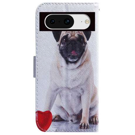 Google Pixel 8 Læder Flip Cover m. Pung & Print - Pug