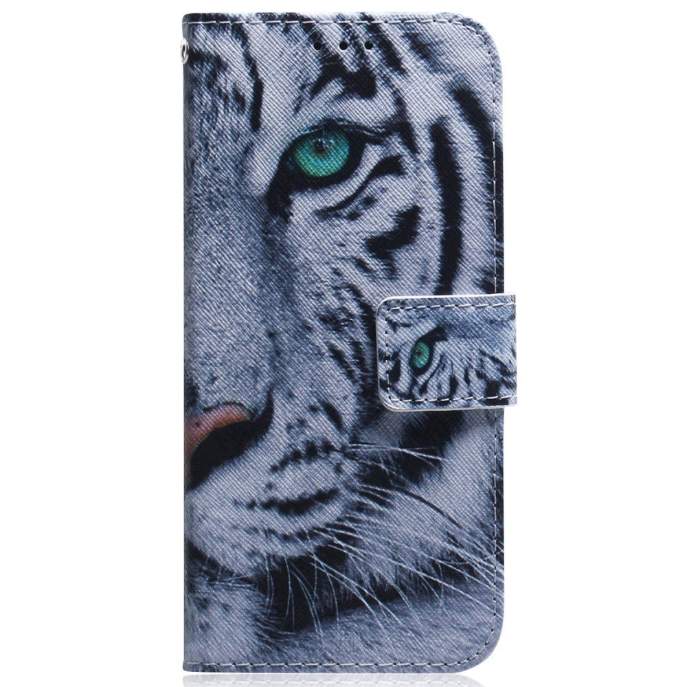 Google Pixel 8 Læder Flip Cover m. Pung & Print - Tiger