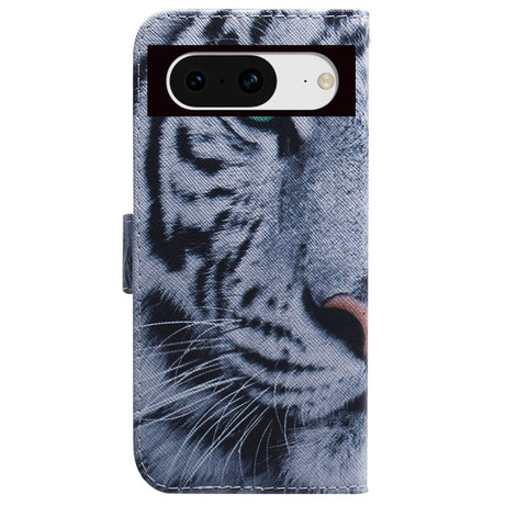 Google Pixel 8 Læder Flip Cover m. Pung & Print - Tiger