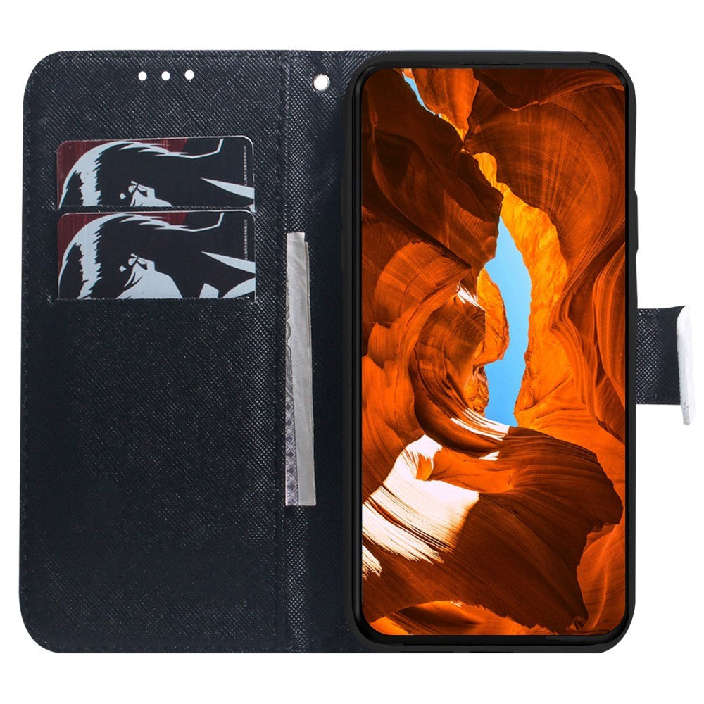 Google Pixel 8 Læder Flip Cover m. Pung & Print - Hund & Ulv