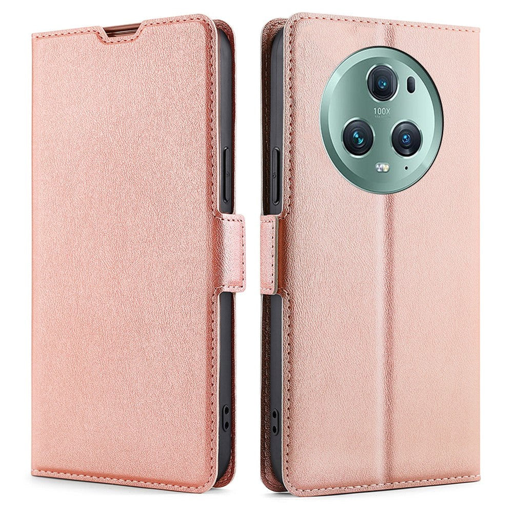 Honor Magic5 Pro Læder Flip Cover m. Kortholder & Ståfunktion - Rose Gold