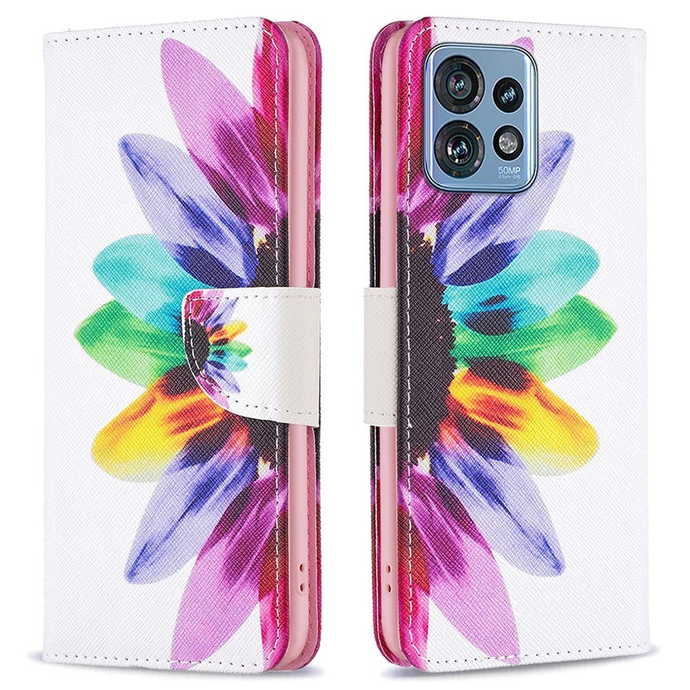 Motorola Edge 40 Pro Læder Flip Cover m. Pung & Print - Farvet Blomst