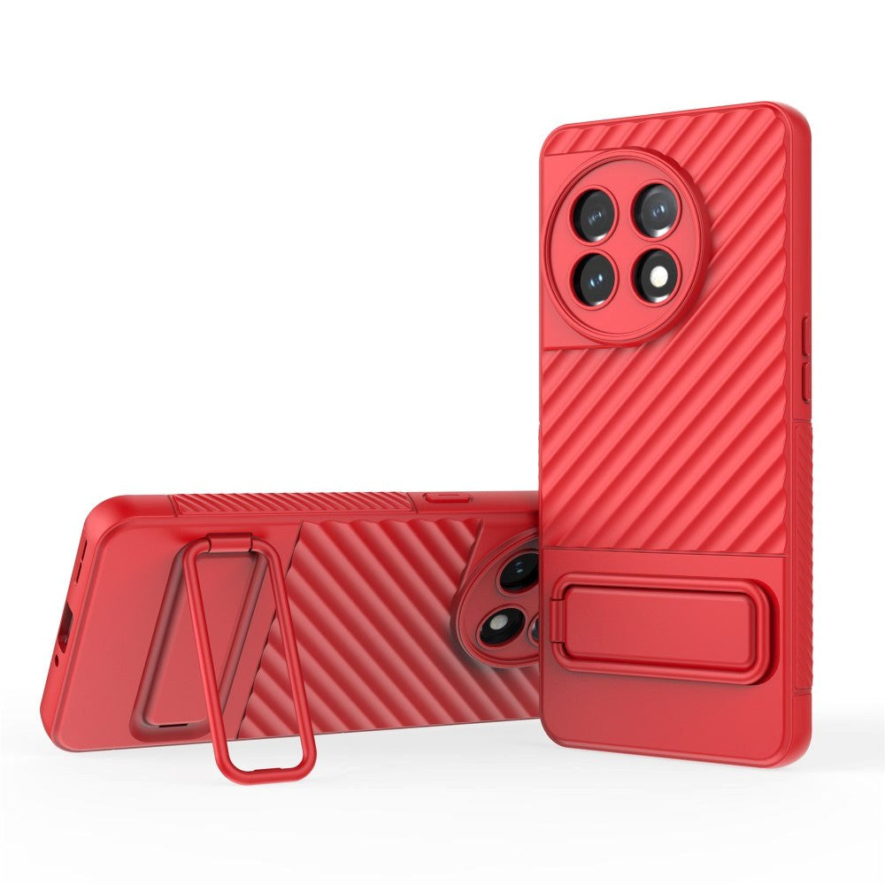 OnePlus 11 Rugged Plastik Bagside Cover m. Kickstand - Rød