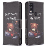 Nokia C22 Læder Flip Cover m. Pung & Print - "Don't Touch My Phone" Bjørn