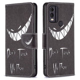 Nokia C22 Læder Flip Cover m. Pung & Print - "Don't Touch My Phone"