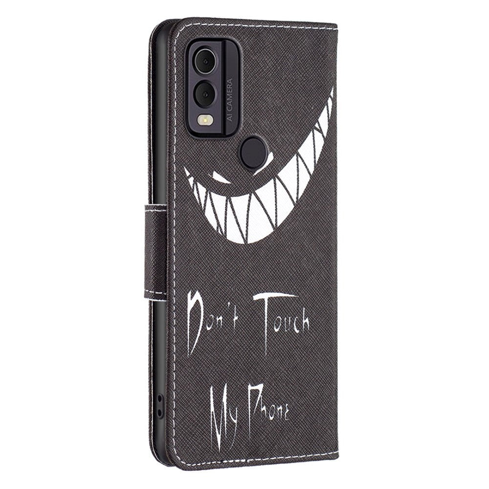 Nokia C22 Læder Flip Cover m. Pung & Print - "Don't Touch My Phone"