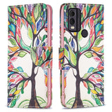 Nokia C22 Læder Flip Cover m. Pung & Print - Farverigt Træ