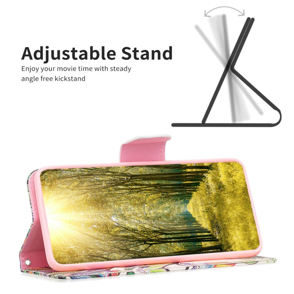 Nokia C22 Læder Flip Cover m. Pung & Print - Farverigt Træ