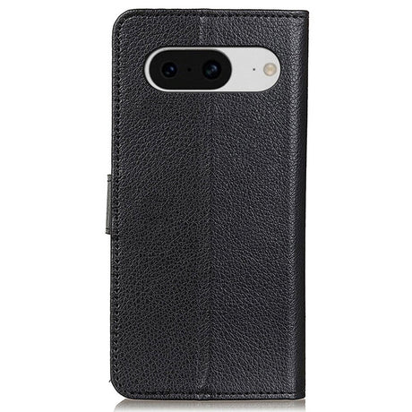 Google Pixel 8 Litchi Læder Flip Cover m. Pung - Sort