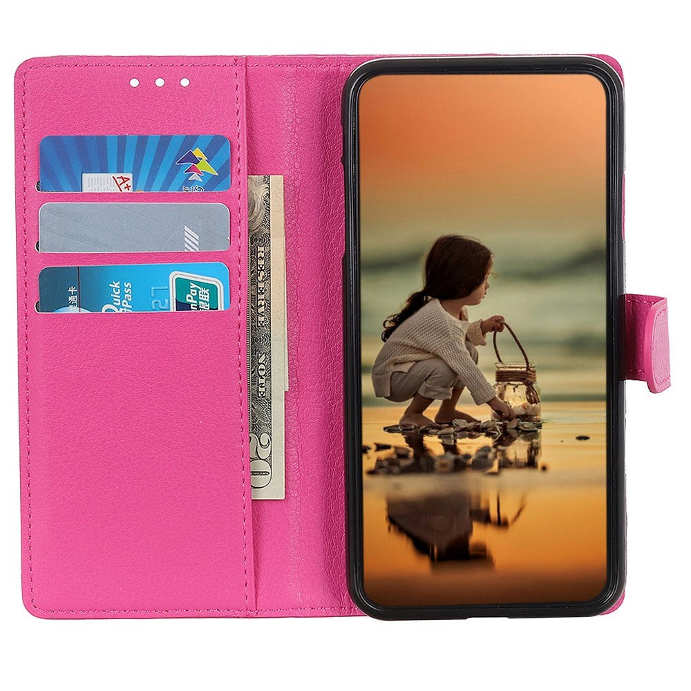 Google Pixel 8 Litchi Læder Flip Cover m. Pung - Pink