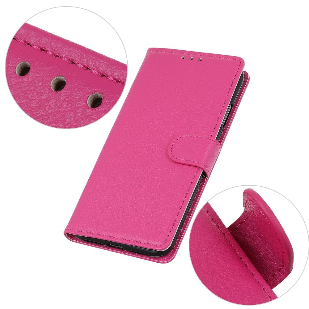 Google Pixel 8 Litchi Læder Flip Cover m. Pung - Pink