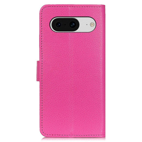 Google Pixel 8 Litchi Læder Flip Cover m. Pung - Pink