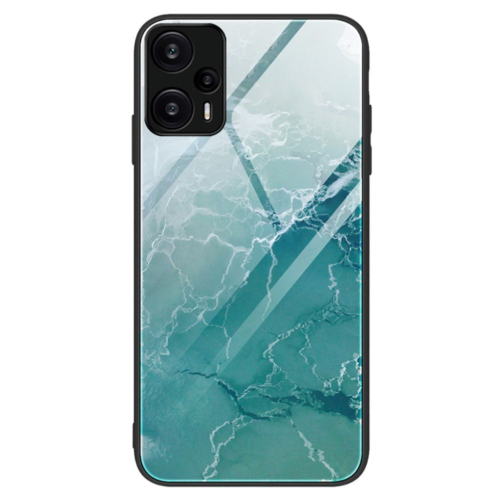 Xiaomi Poco F5 Cover m. Glasbagside - Turkis Marmor