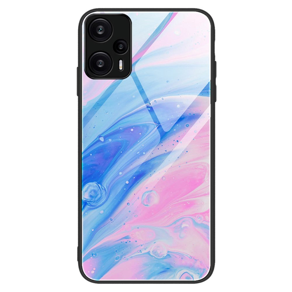 Xiaomi Poco F5 Cover m. Glasbagside - Blå og Lyserød Marmor