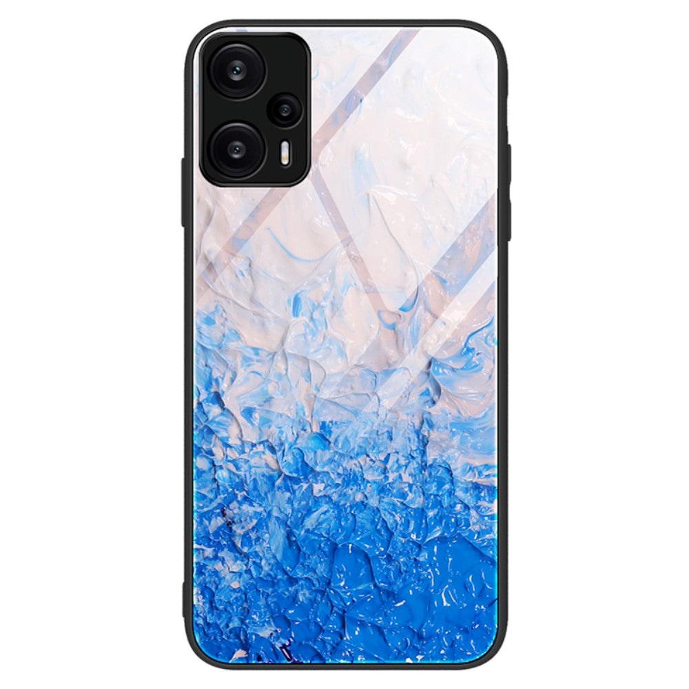 Xiaomi Poco F5 Cover m. Glasbagside - Blå og Lyserød Marmor Mønster