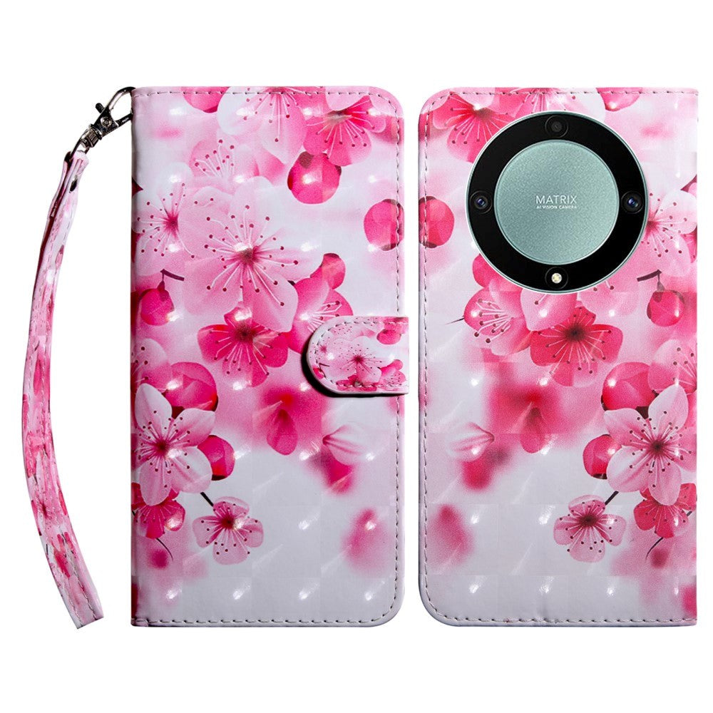 Honor Magic5 Lite Light Spot Læder Cover - Lyserøde Blomster