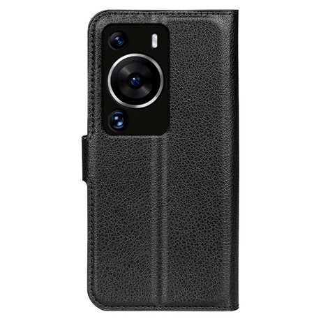 Huawei P60 Pro Litchi Læder Flip Cover m. Pung - Sort