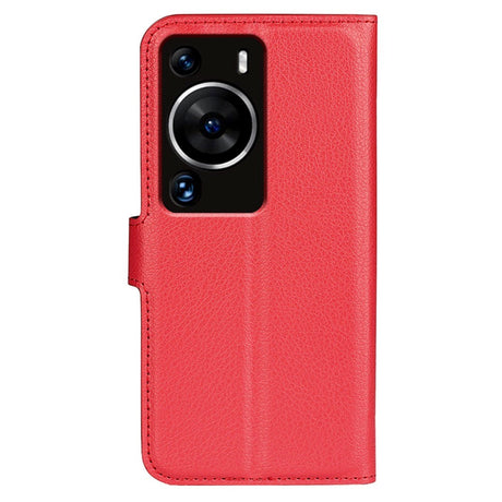 Huawei P60 Pro Litchi Læder Flip Cover m. Pung - Rød