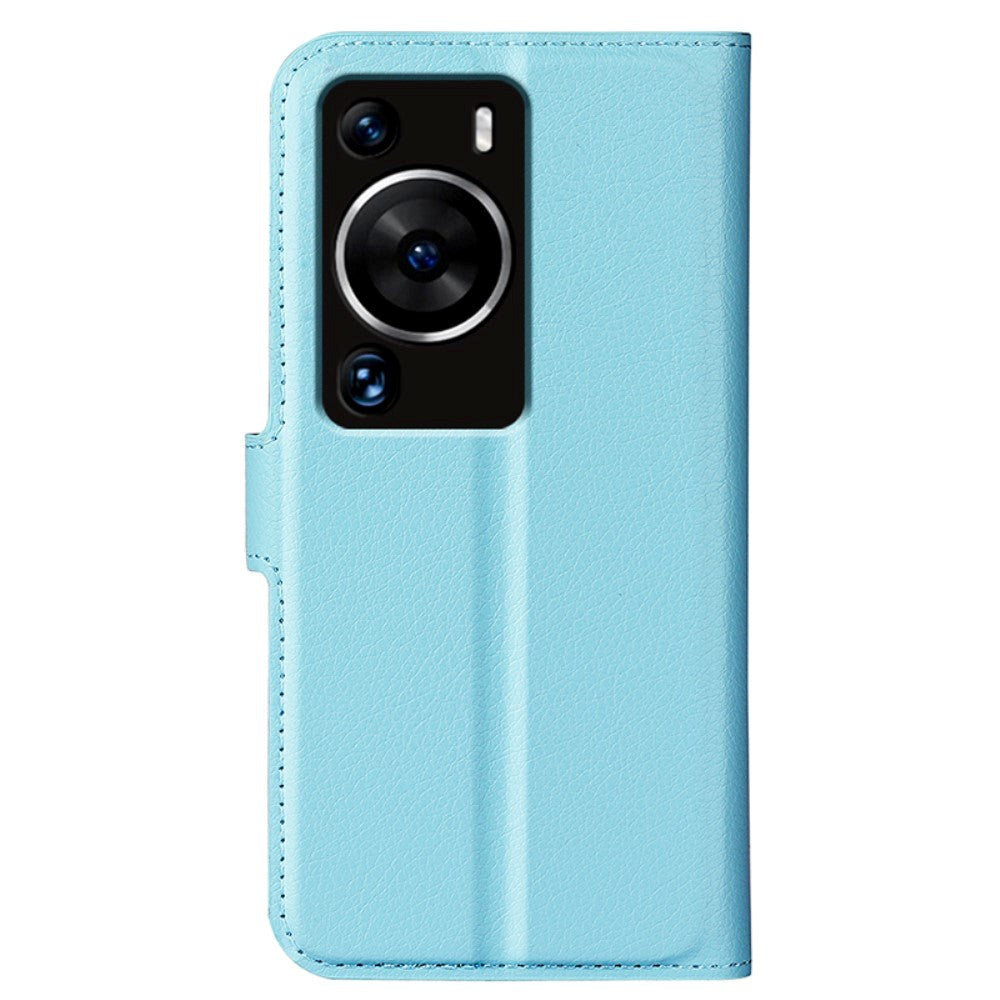 Huawei P60 Pro Litchi Læder Flip Cover m. Pung - Blå