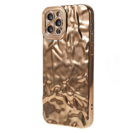 iPhone 12 Pro Skinnende Fleksibel Plastik Bagside Cover - Bølget Design - Guld