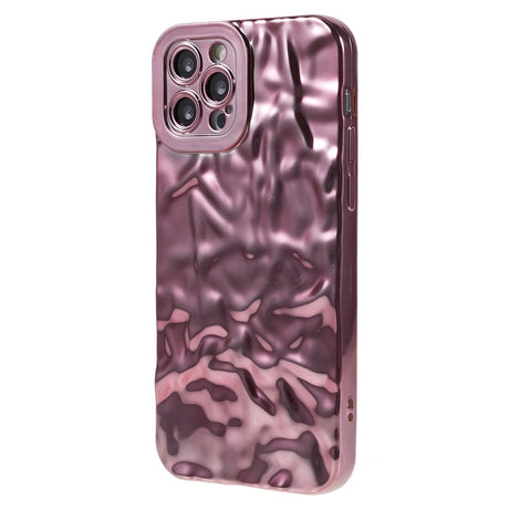 iPhone 12 Pro Skinnende Fleksibel Plastik Bagside Cover - Bølget Design - Rose Gold