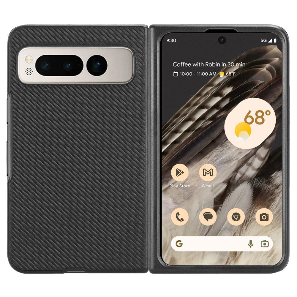 Google Pixel Fold Læderbetrukket Plastik Cover - Sort Carbon