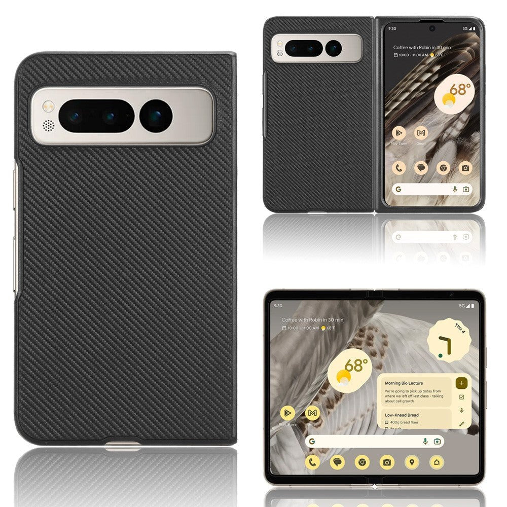 Google Pixel Fold Læderbetrukket Plastik Cover - Sort Carbon