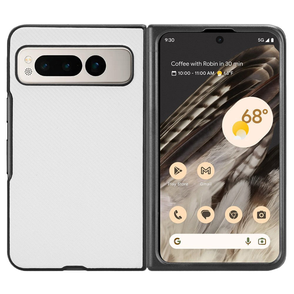 Google Pixel Fold Læderbetrukket Plastik Cover - Hvid Carbon