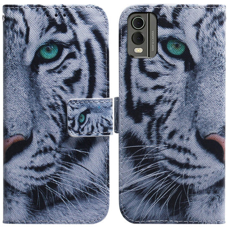 Nokia C32 Læder Flip Cover m. Pung & Print - Tiger