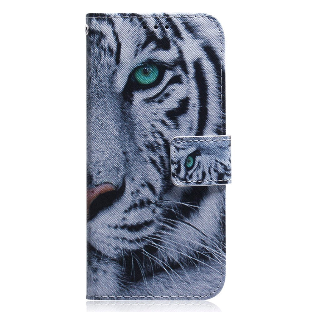 Nokia C32 Læder Flip Cover m. Pung & Print - Tiger