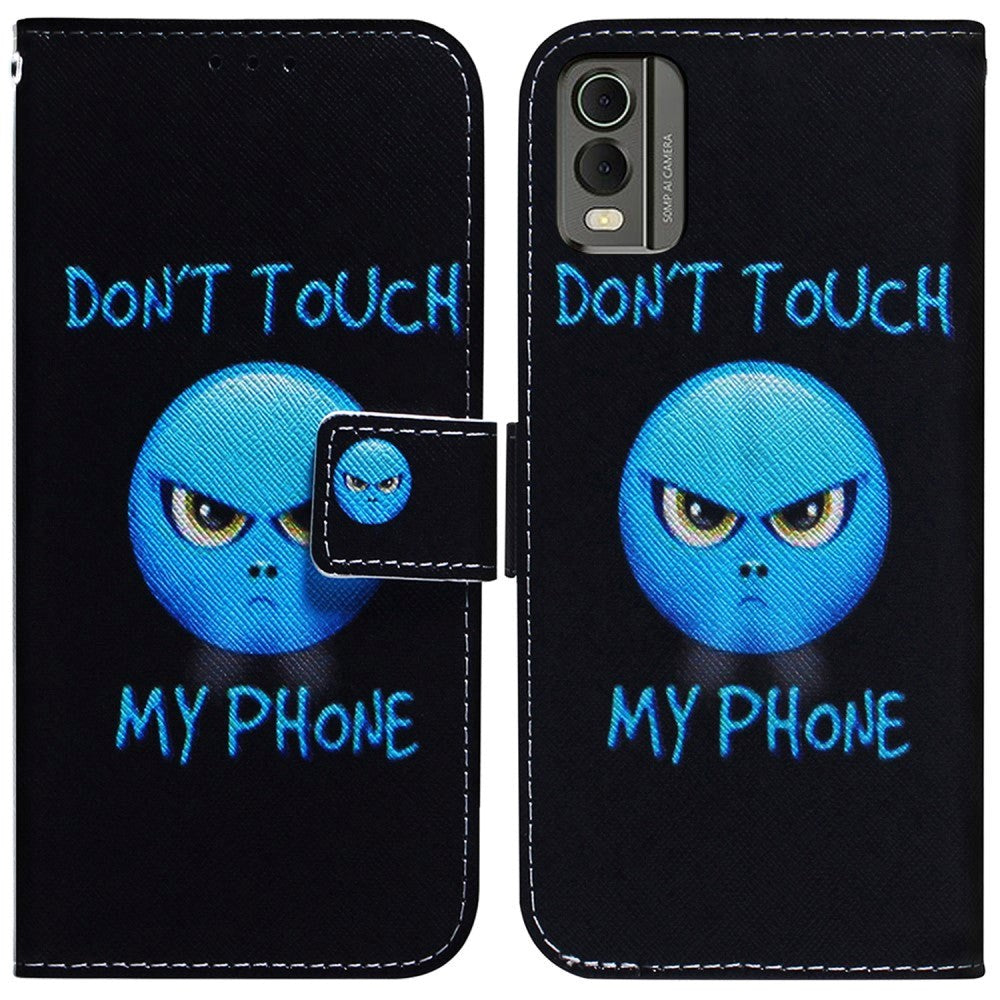 Nokia C32 Læder Flip Cover m. Pung & Print - "Don't Touch My Phone"