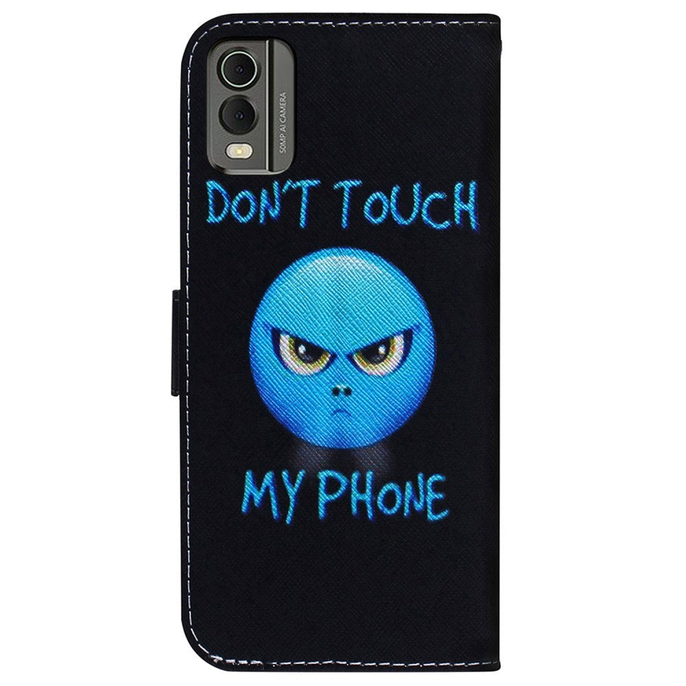 Nokia C32 Læder Flip Cover m. Pung & Print - "Don't Touch My Phone"