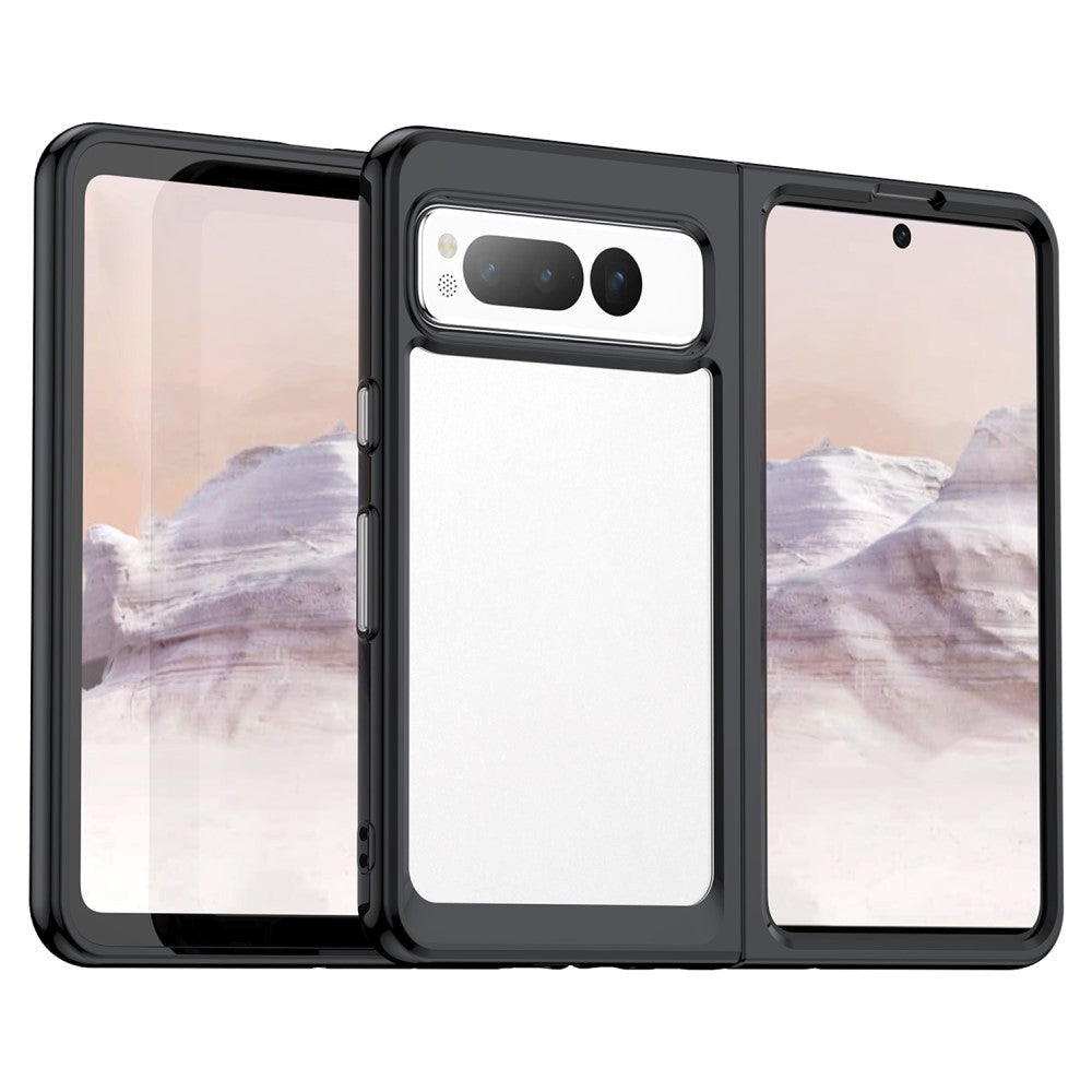 Google Pixel Fold Hybrid Plastik Bagside Cover - Gennemsigtig / Sort