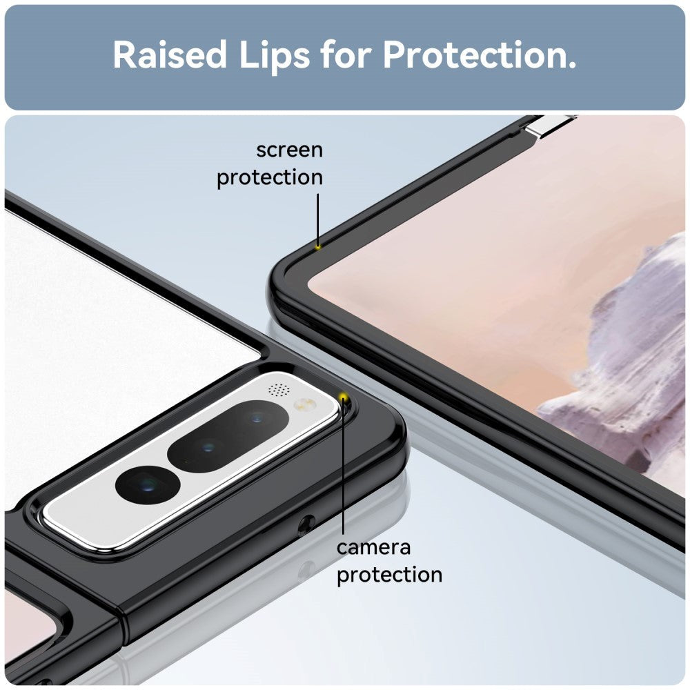 Google Pixel Fold Hybrid Plastik Bagside Cover - Gennemsigtig / Sort