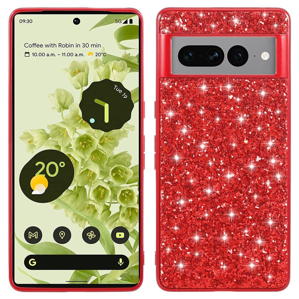 Google Pixel 7A Hårdt Plastik Bagside Cover - Glimmer - Rød