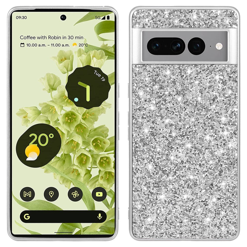 Google Pixel 7A Hårdt Plastik Bagside Cover - Glimmer - Sølv