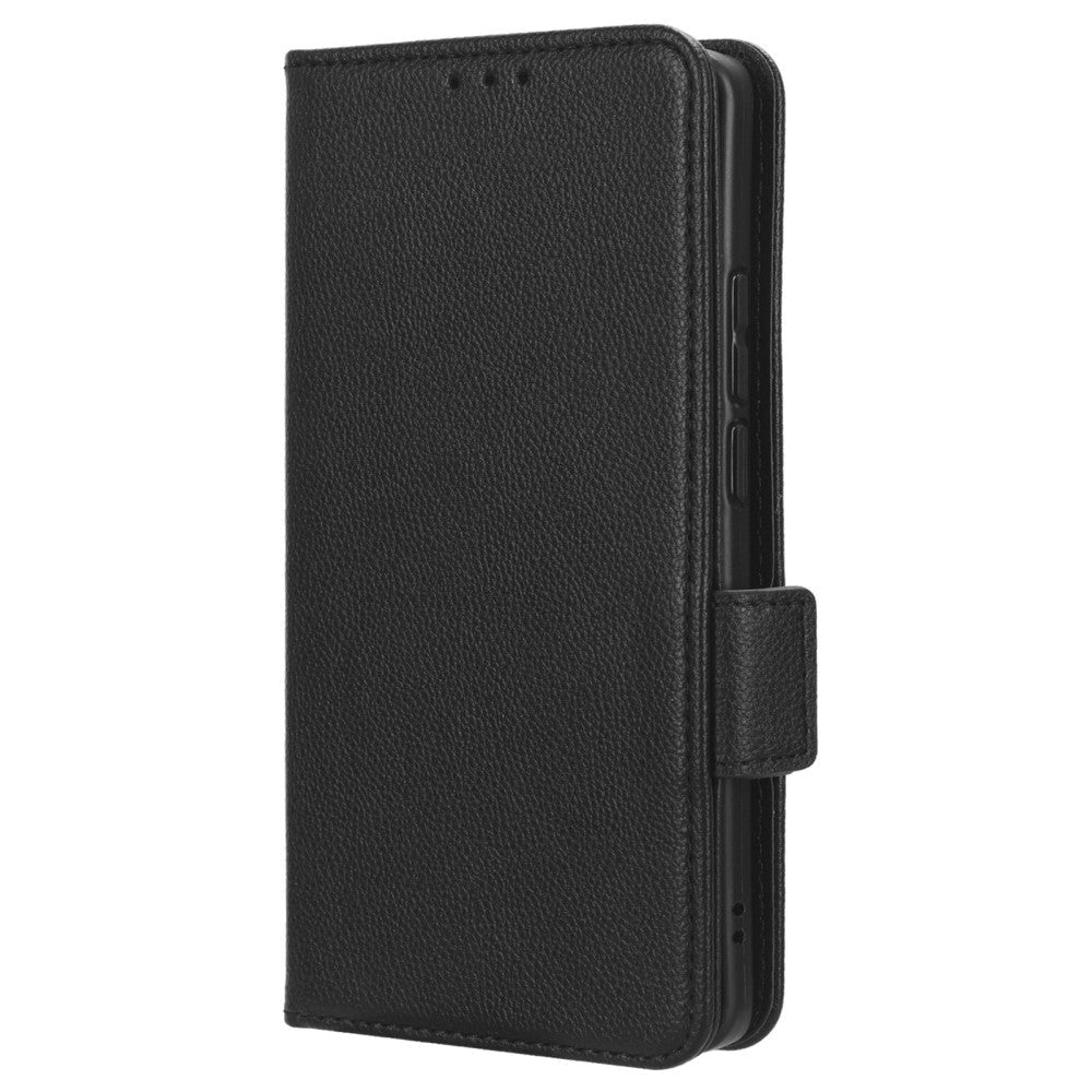 Motorola Edge 40 PU Litchi Læder Flip Cover m. Pung - Sort