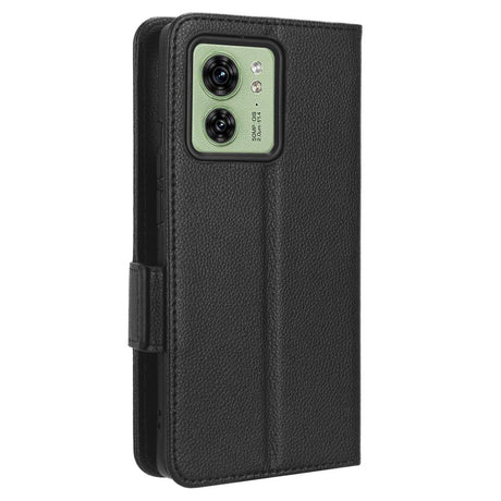 Motorola Edge 40 PU Litchi Læder Flip Cover m. Pung - Sort