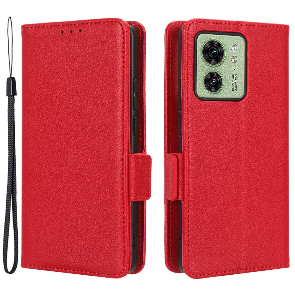 Motorola Edge 40 PU Litchi Læder Flip Cover m. Pung - Rød