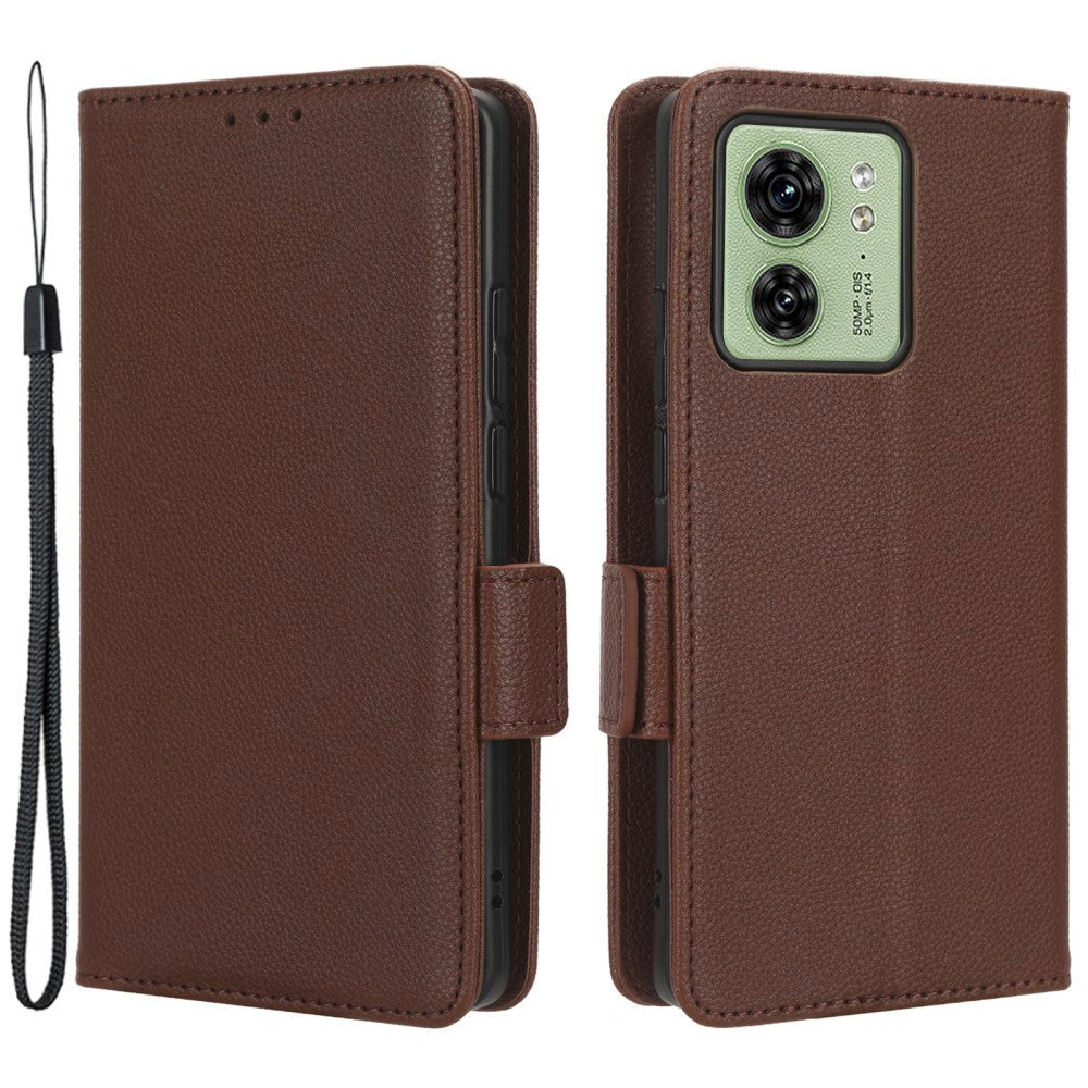 Motorola Edge 40 PU Litchi Læder Flip Cover m. Pung - Brun