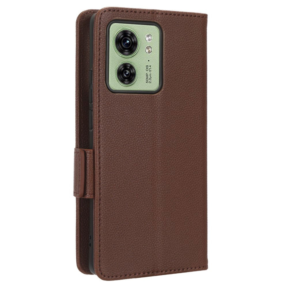 Motorola Edge 40 PU Litchi Læder Flip Cover m. Pung - Brun