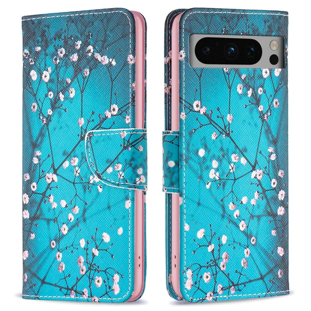 Google Pixel 8 Pro Læder Flip Cover m. Pung - Blomstring