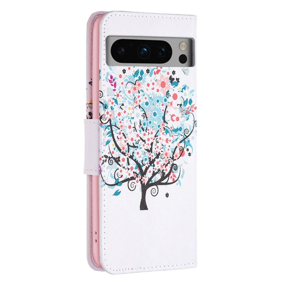 Google Pixel 8 Pro Læder Flip Cover m. Pung - Blomster Træ