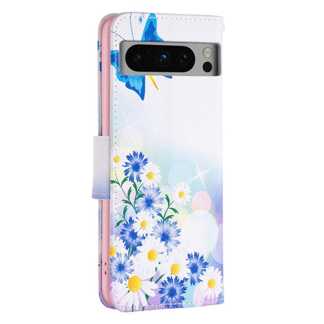 Google Pixel 8 Pro Læder Flip Cover m. Pung - Sommerfugle & Blomster